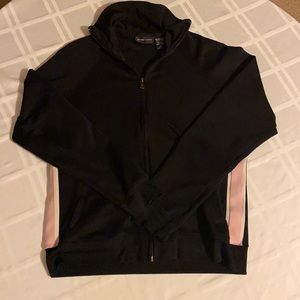 Black zip up with pink and white line